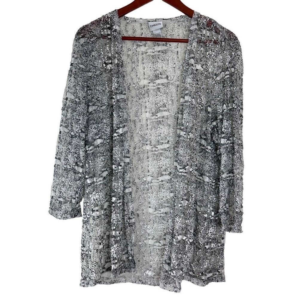 Chico’s Snake Print Lightweight Cardigan Womens XL Open Front Modern Casual Chic